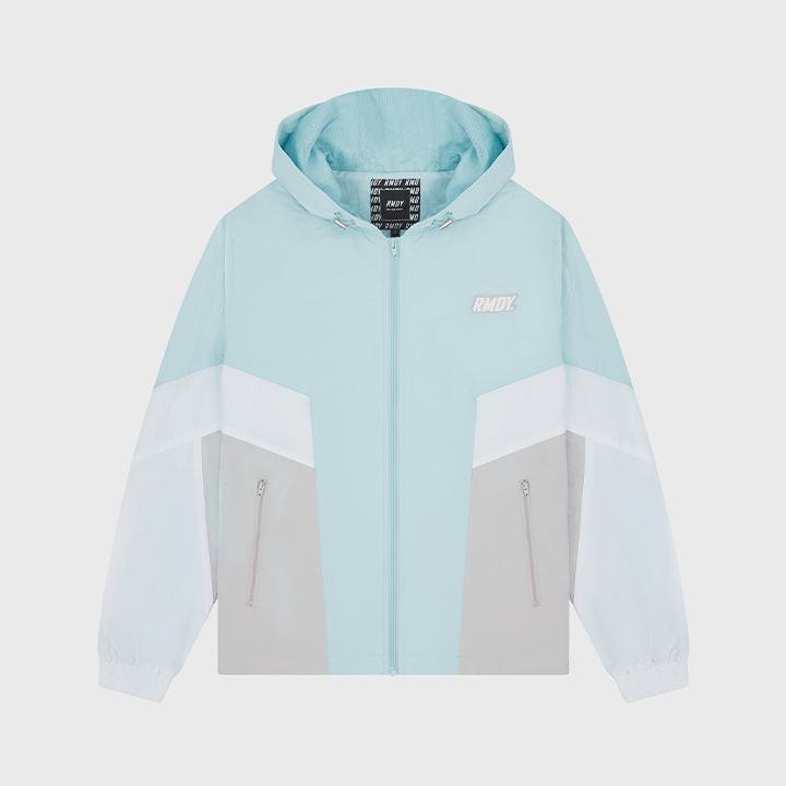 hooded panel windbreaker